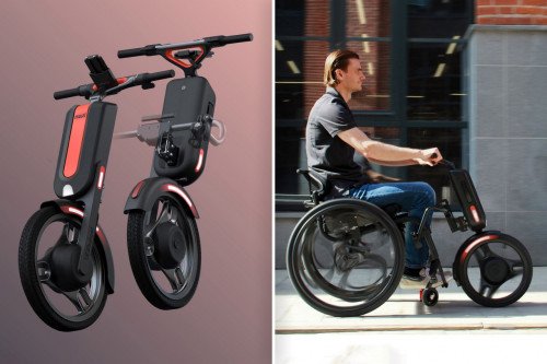 Наградами E-Unicycle присоединяется к любой аналоговой инвалидной коляске, превращая его в электромобиль